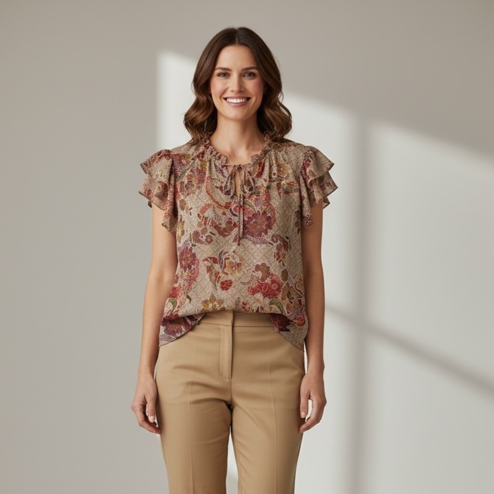 2/$30 Joie Floral Blouse Top with Ruffle Detail Short Sleeve